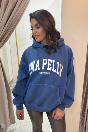 Ena Pelly Varsity Hoodie | Washed Indgio