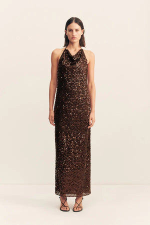 Shona Joy Everly High Cowl Neck Maxi Dress | Chestnut