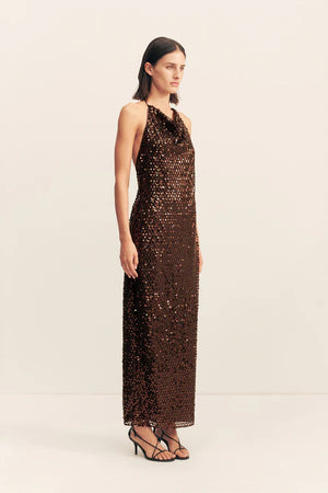 Shona Joy Everly High Cowl Neck Maxi Dress | Chestnut
