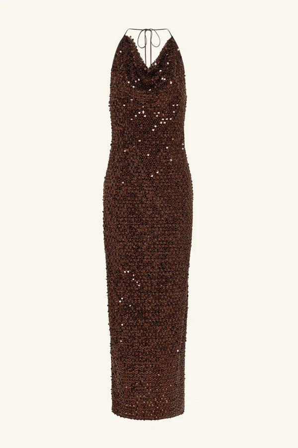 Shona Joy Everly High Cowl Neck Maxi Dress | Chestnut