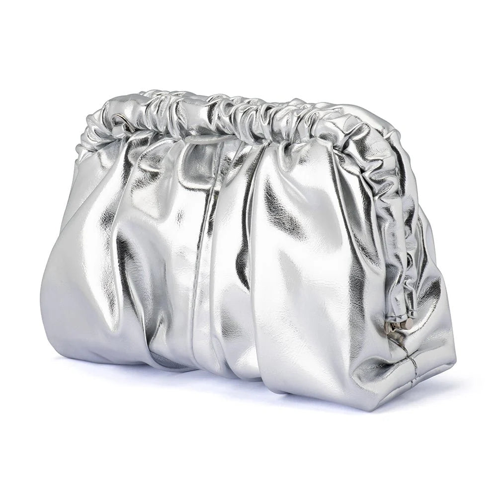 Olga Berg The Betty Metallic Clutch | Silver