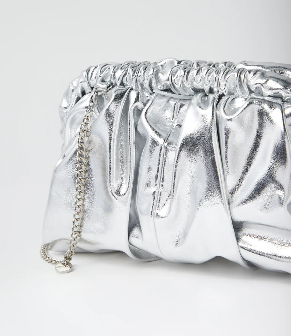 Olga Berg The Betty Metallic Clutch | Silver
