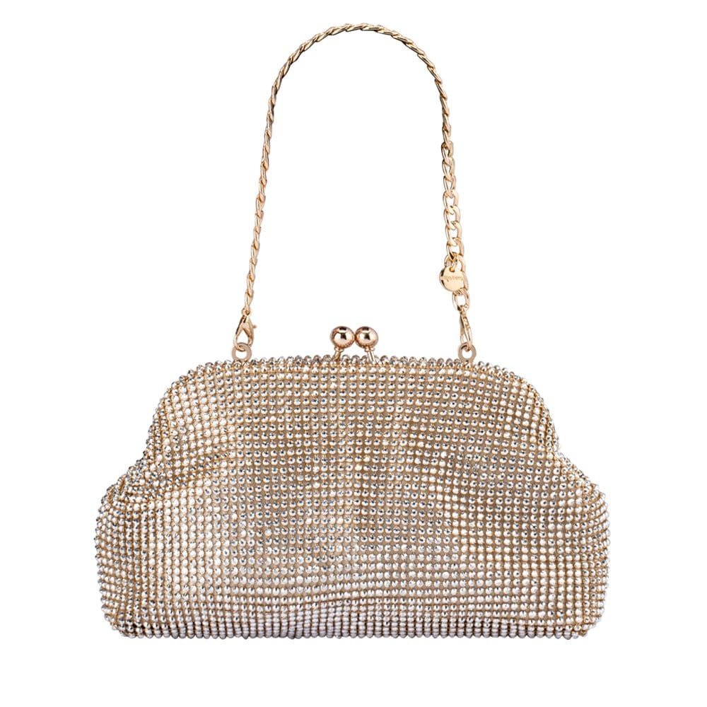 Olga Berg The Ela Crysta Meshl Clutch Bag | Champagne