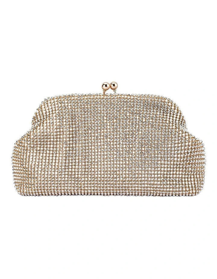 Olga Berg The Ela Crysta Meshl Clutch Bag | Champagne