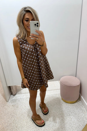 Chosen By Fifi & Annie The Amelia Polka Tunic Dress | Brown Polka || BEST SELLER RESTOCKED