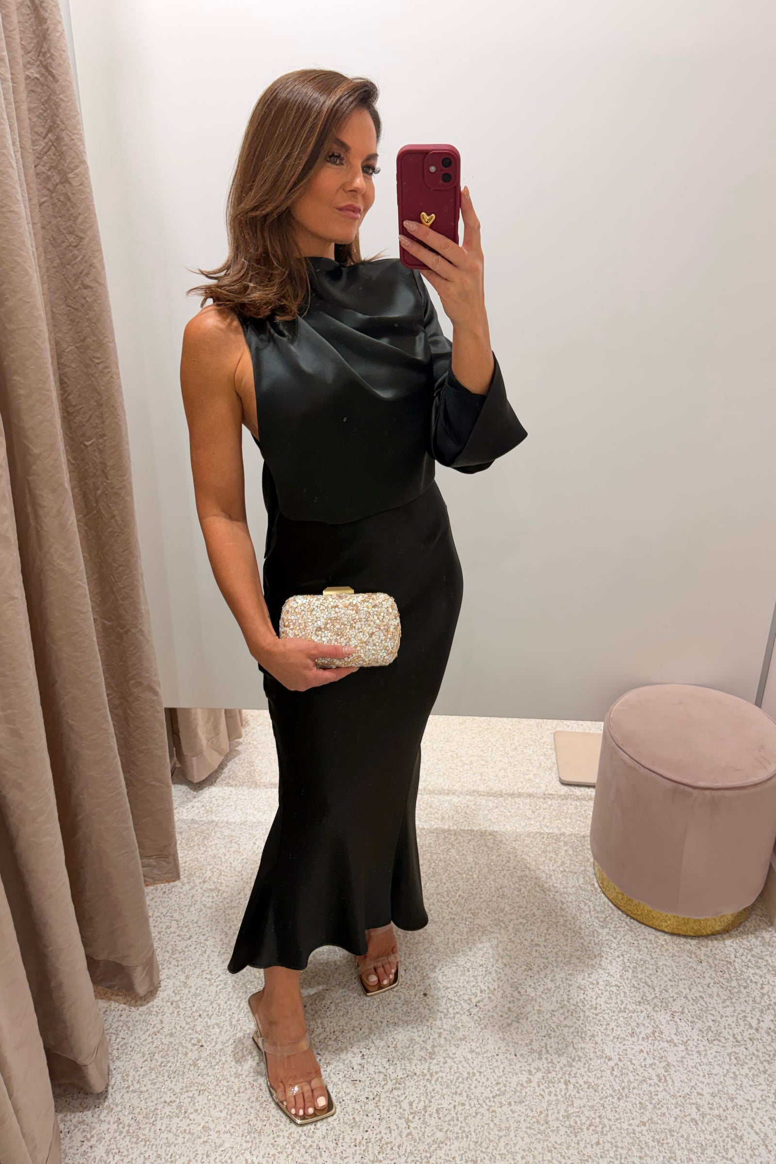 Misha The Montello Satin Midi Dress | Black