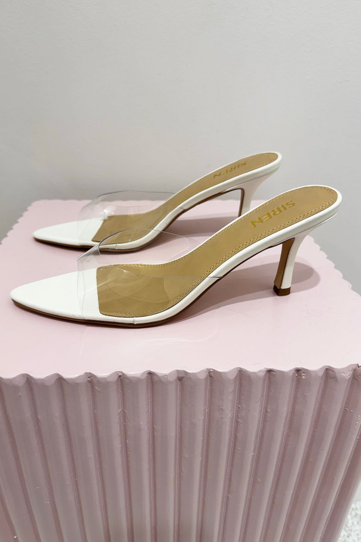 Siren Margot Point Toe Mules | Chalk White Leather & Vinylite