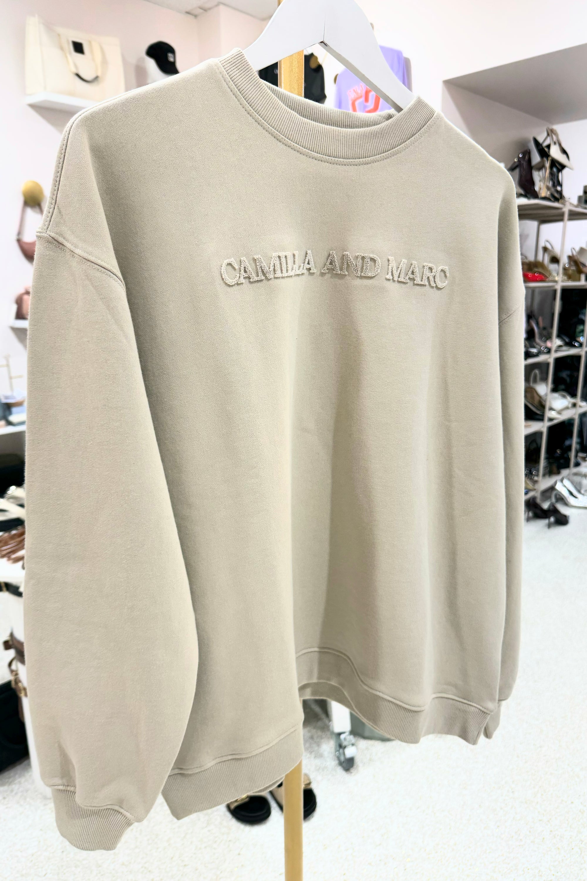 C&M Camilla & Marc Tia Flocking Logo Crew Sweater | Oyster