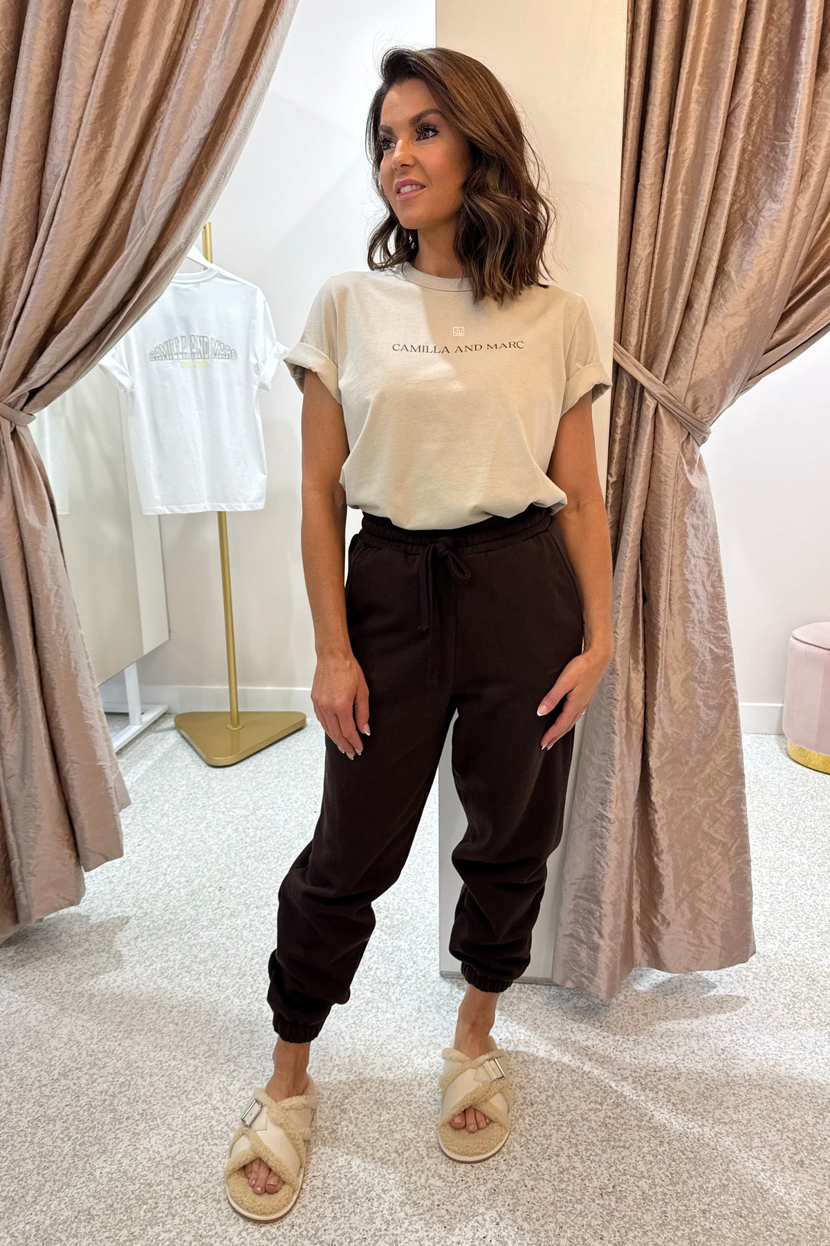 C&M Camilla & Marc Tia Logo Track Pant | Bitter Chocolate