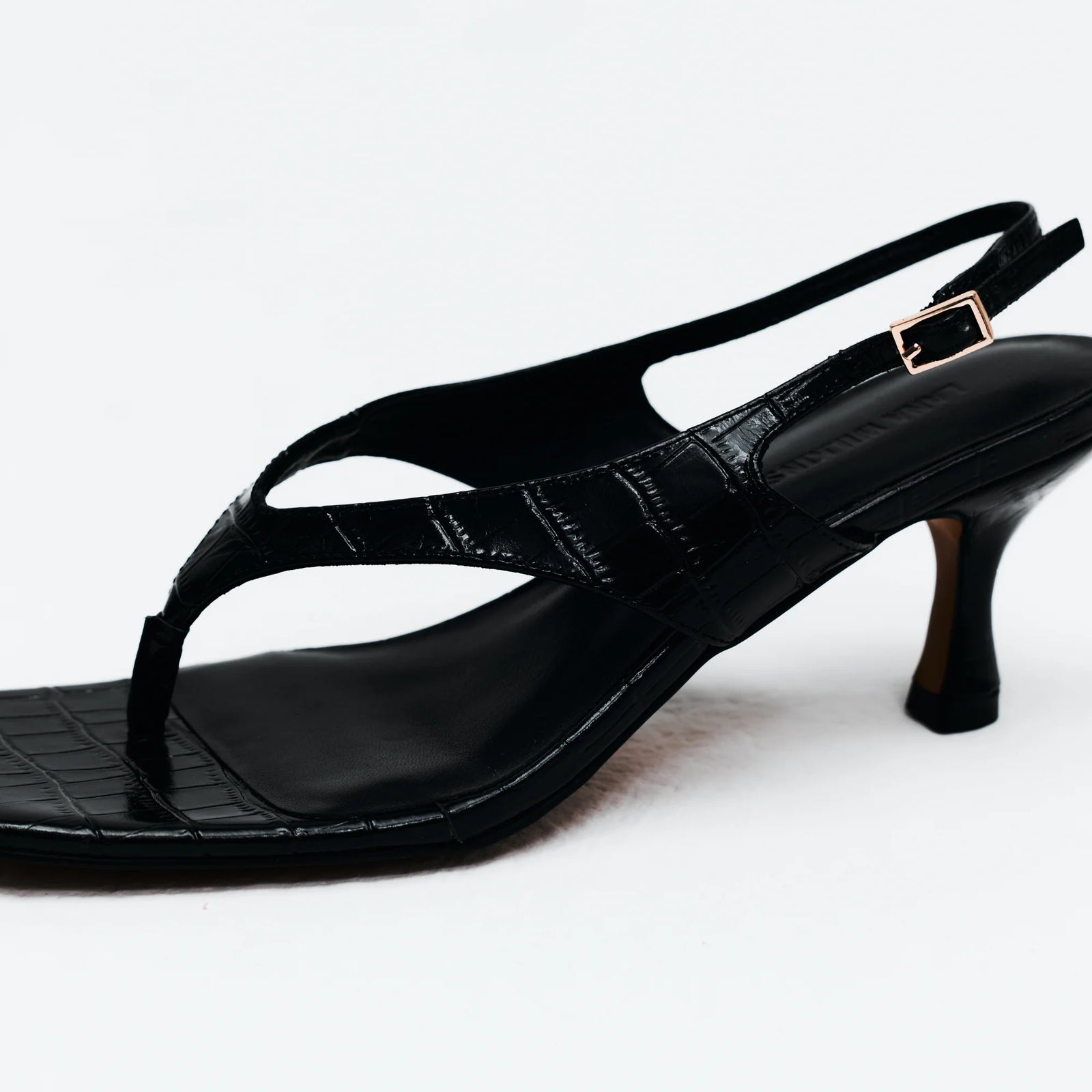 Lana Wilkinson Christina Sandal | Black Croc Embossed