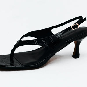 Lana Wilkinson Christina Sandal | Black Croc Embossed