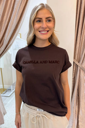 C&M Camilla & Marc Tia Flocking Logo Tee | Bitter Chocolate
