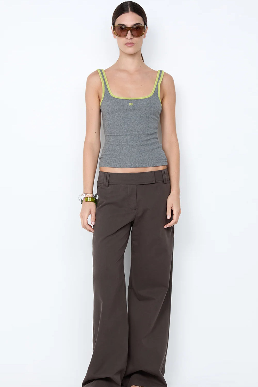 Bec + Bridge Lana Square Neck Tank | Grey Marle / Lime