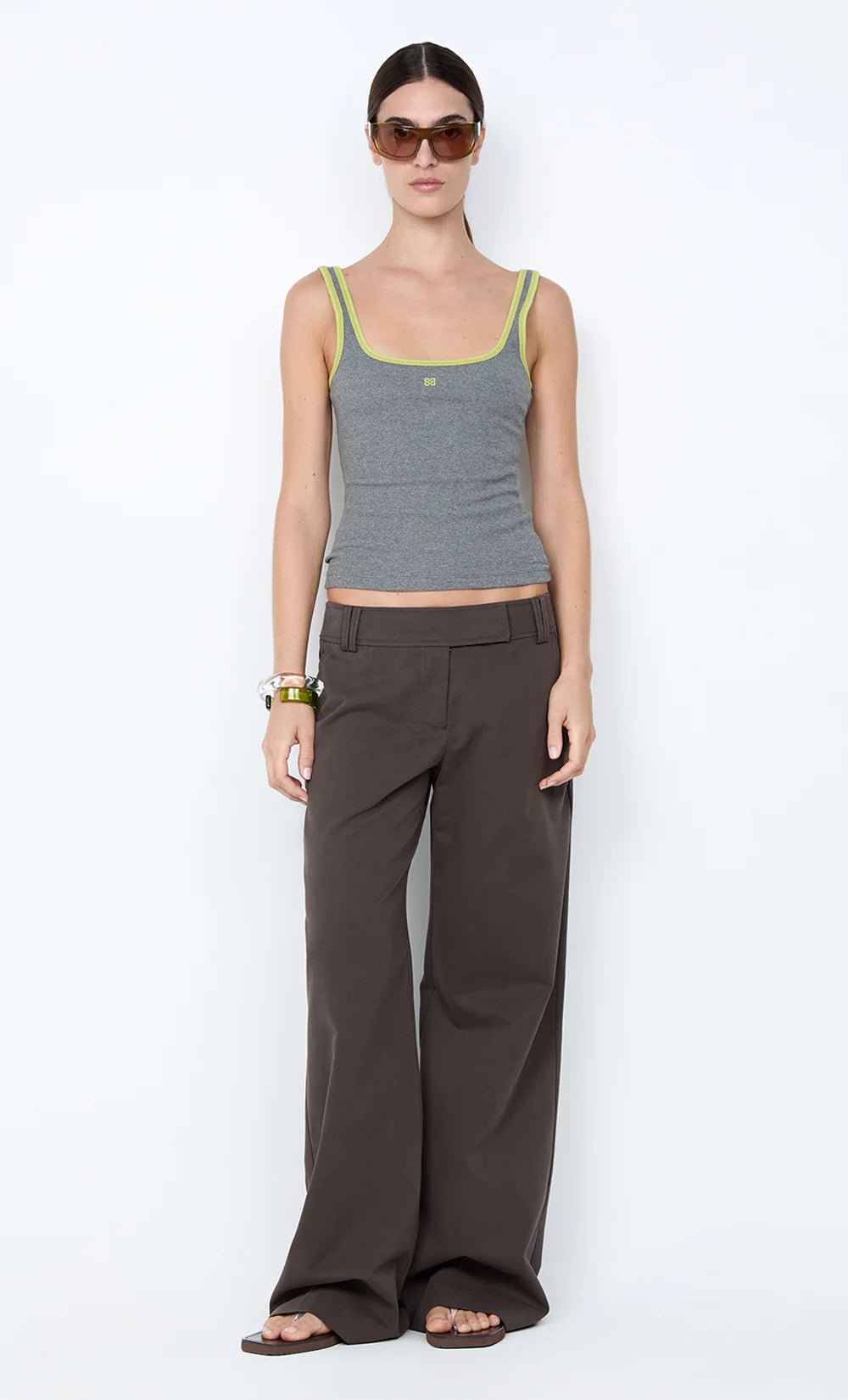 Bec + Bridge Lana Square Neck Tank | Grey Marle / Lime