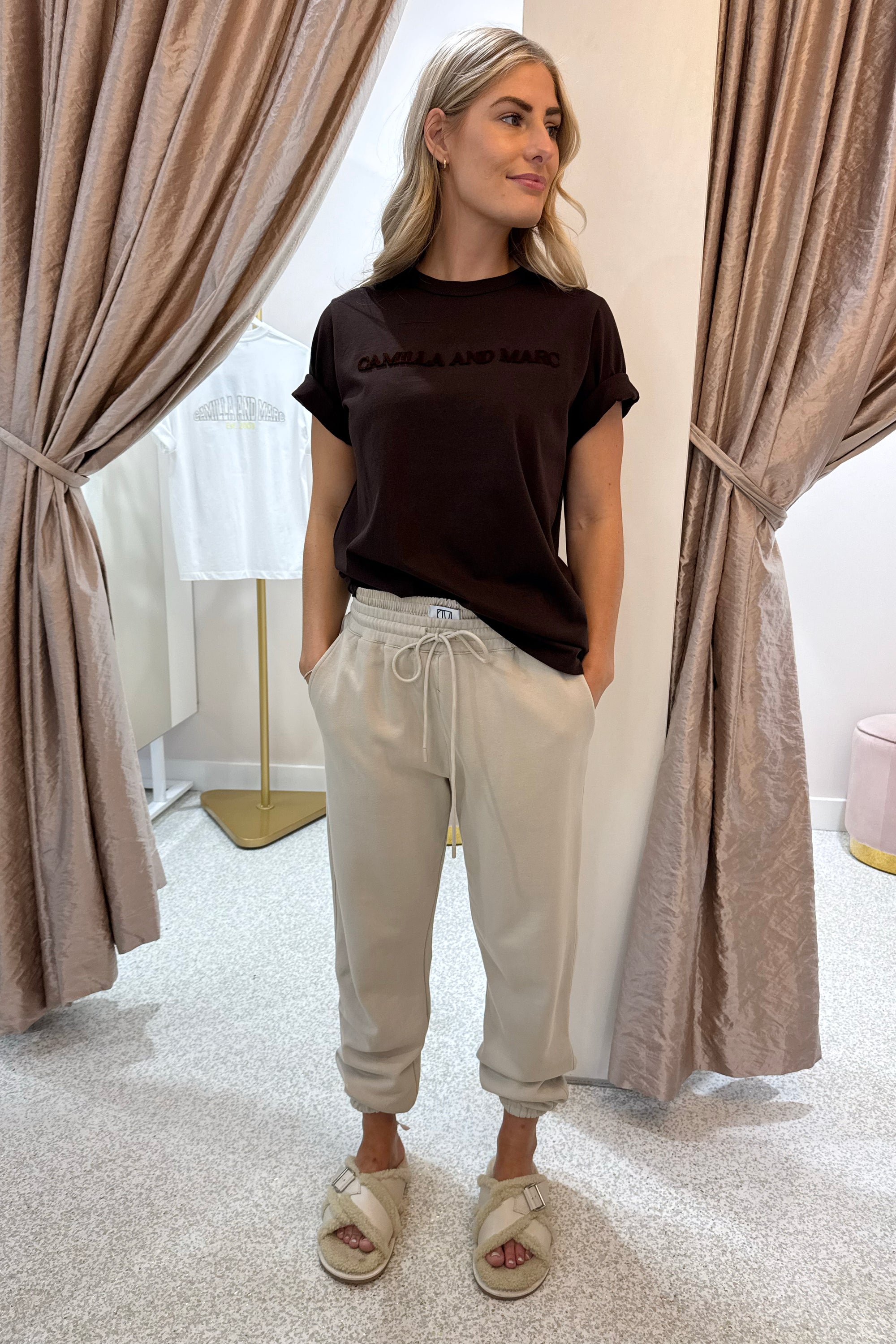 C&M Camilla & Marc Tia Flocking Logo Tee | Bitter Chocolate