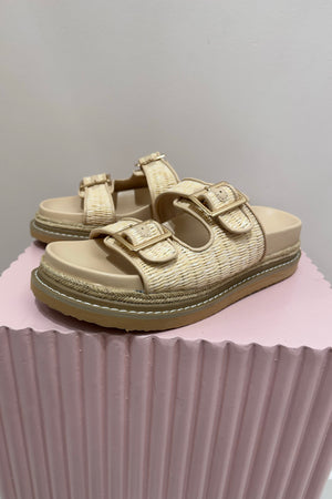 Billini Adonis Platform Slide | Cream Raffia