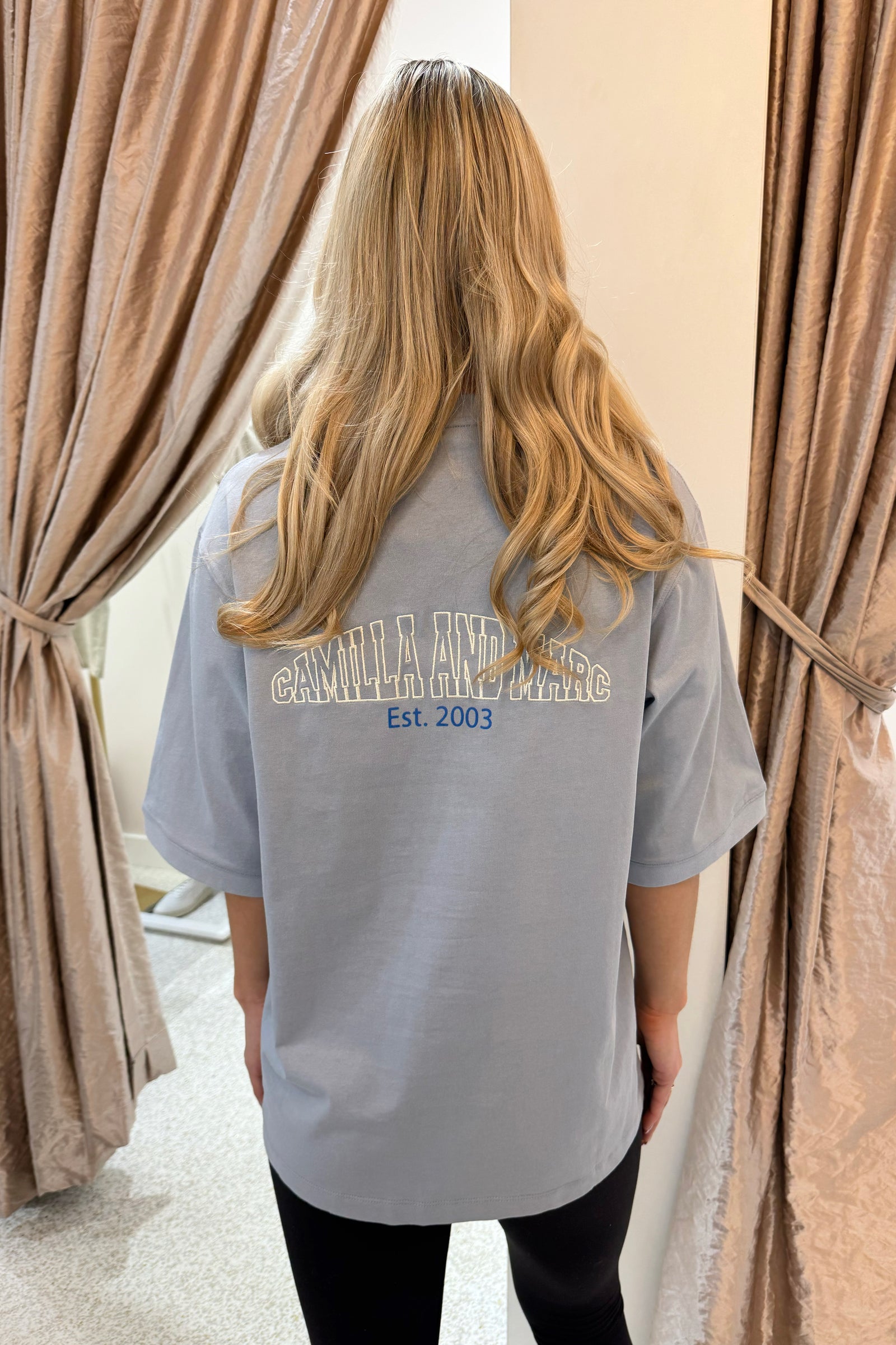 C&M Camilla & Marc Soren V Neck Graphic Tee | Misty Blue