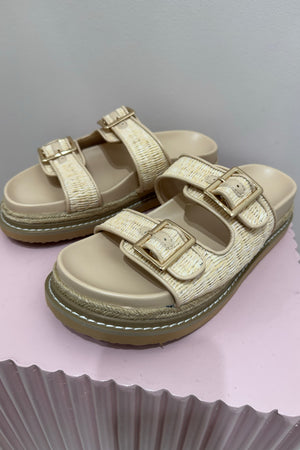 Billini Adonis Platform Slide | Cream Raffia