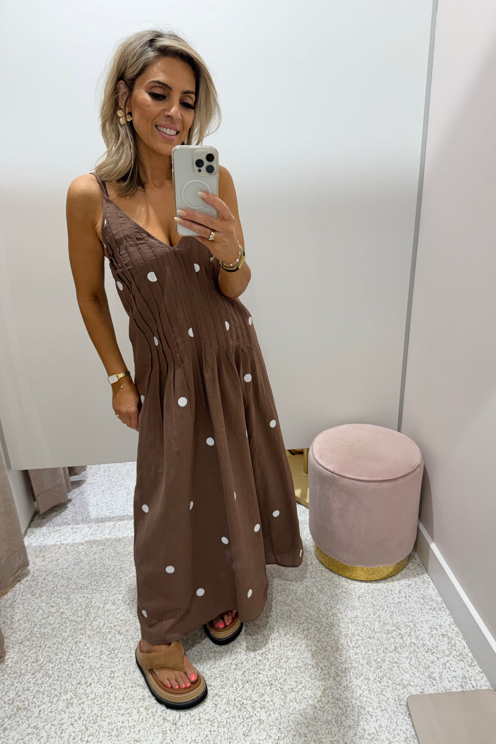 Chosen By Fifi & Annie The Hepburn Polka Maxi Dress | Chocolate