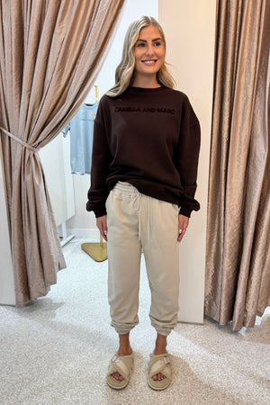 C&M Camilla & Marc Tia Flocking Logo Crew Sweater | Bitter Chocolate
