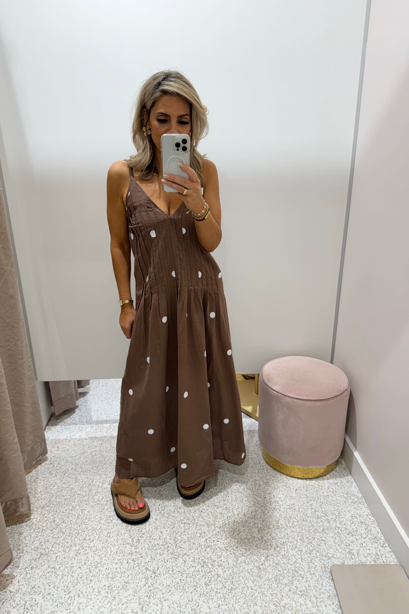 Chosen By Fifi & Annie The Hepburn Polka Maxi Dress | Chocolate