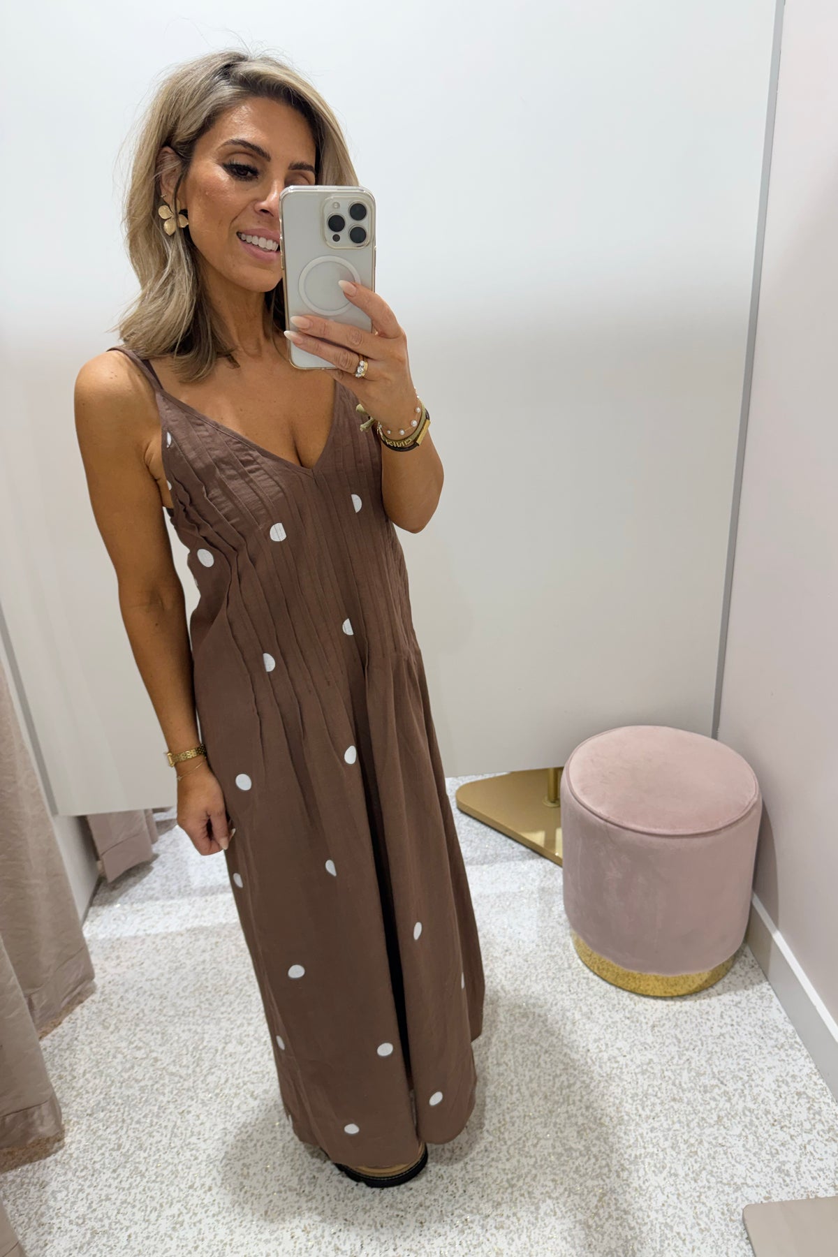 Chosen By Fifi & Annie The Hepburn Polka Maxi Dress | Chocolate