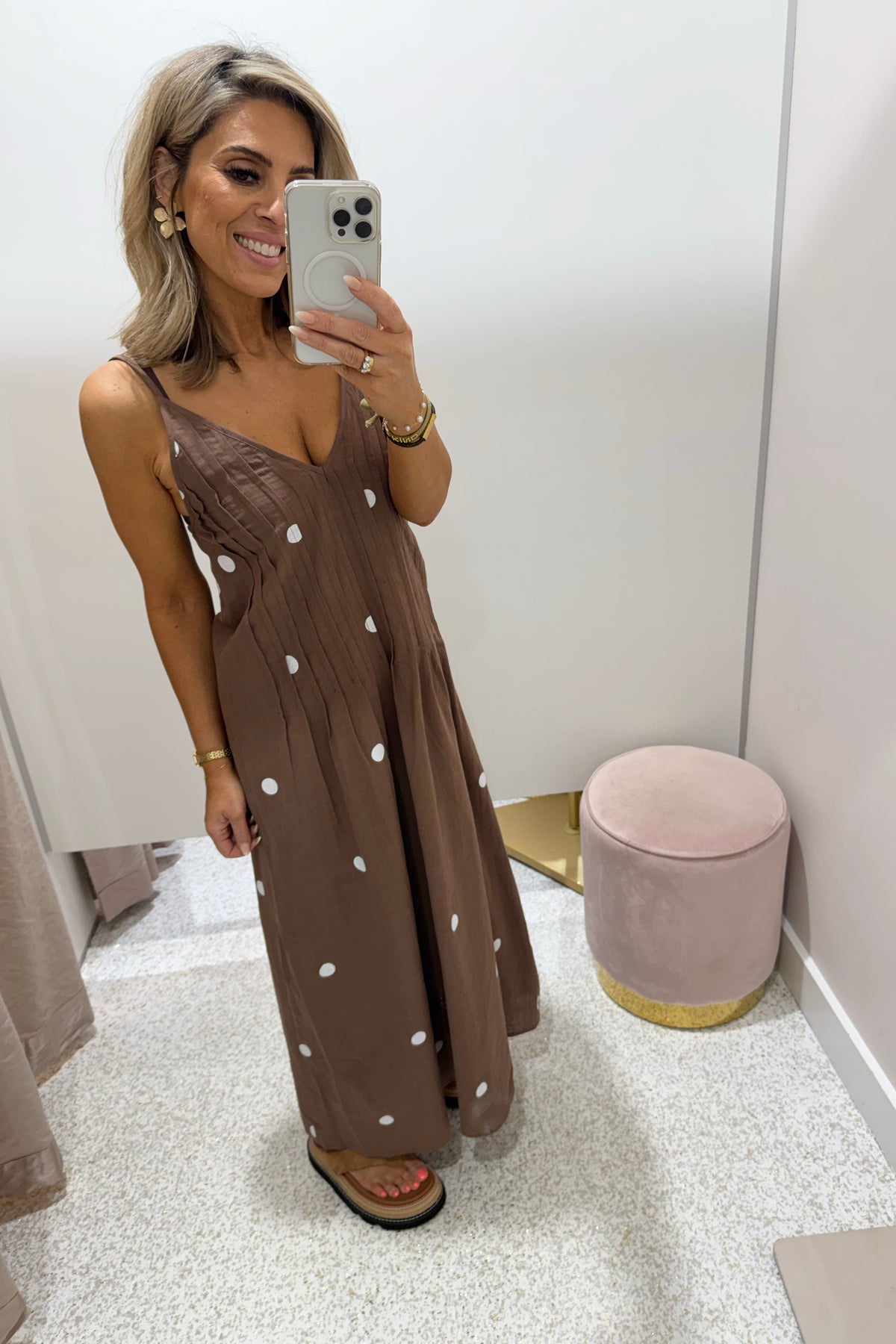 Chosen By Fifi & Annie The Hepburn Polka Maxi Dress | Chocolate