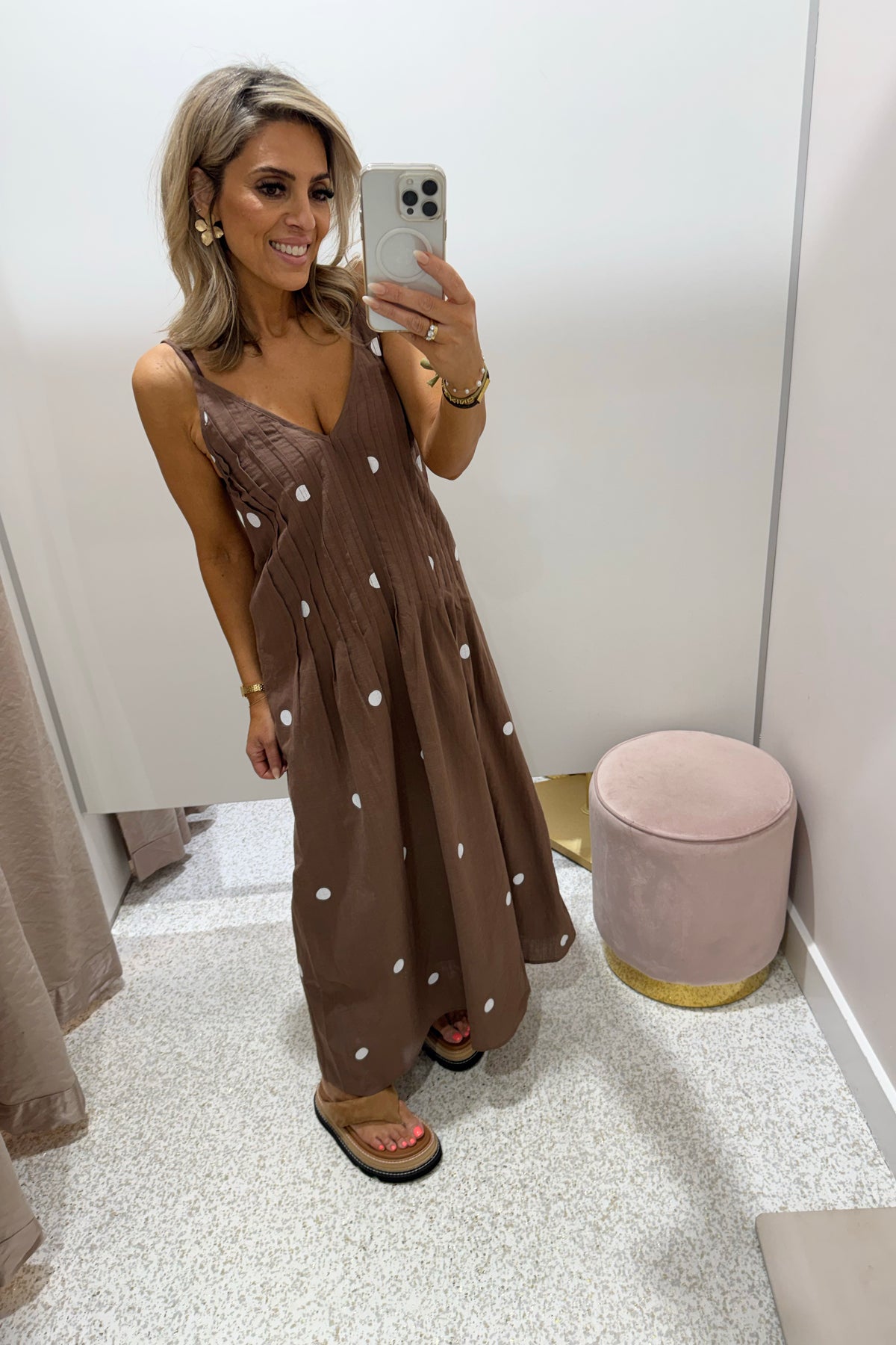 Chosen By Fifi & Annie The Hepburn Polka Maxi Dress | Chocolate