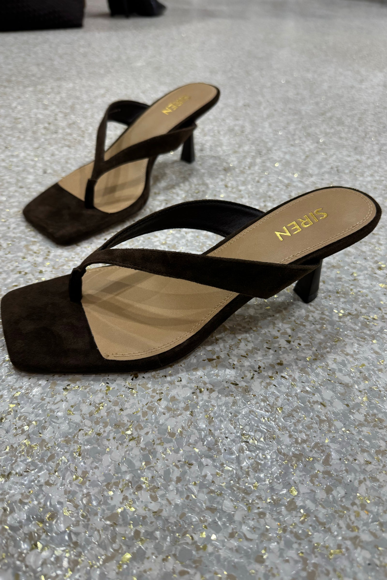 Siren Sardinia Thong Heels | Chocolate Brown Suede