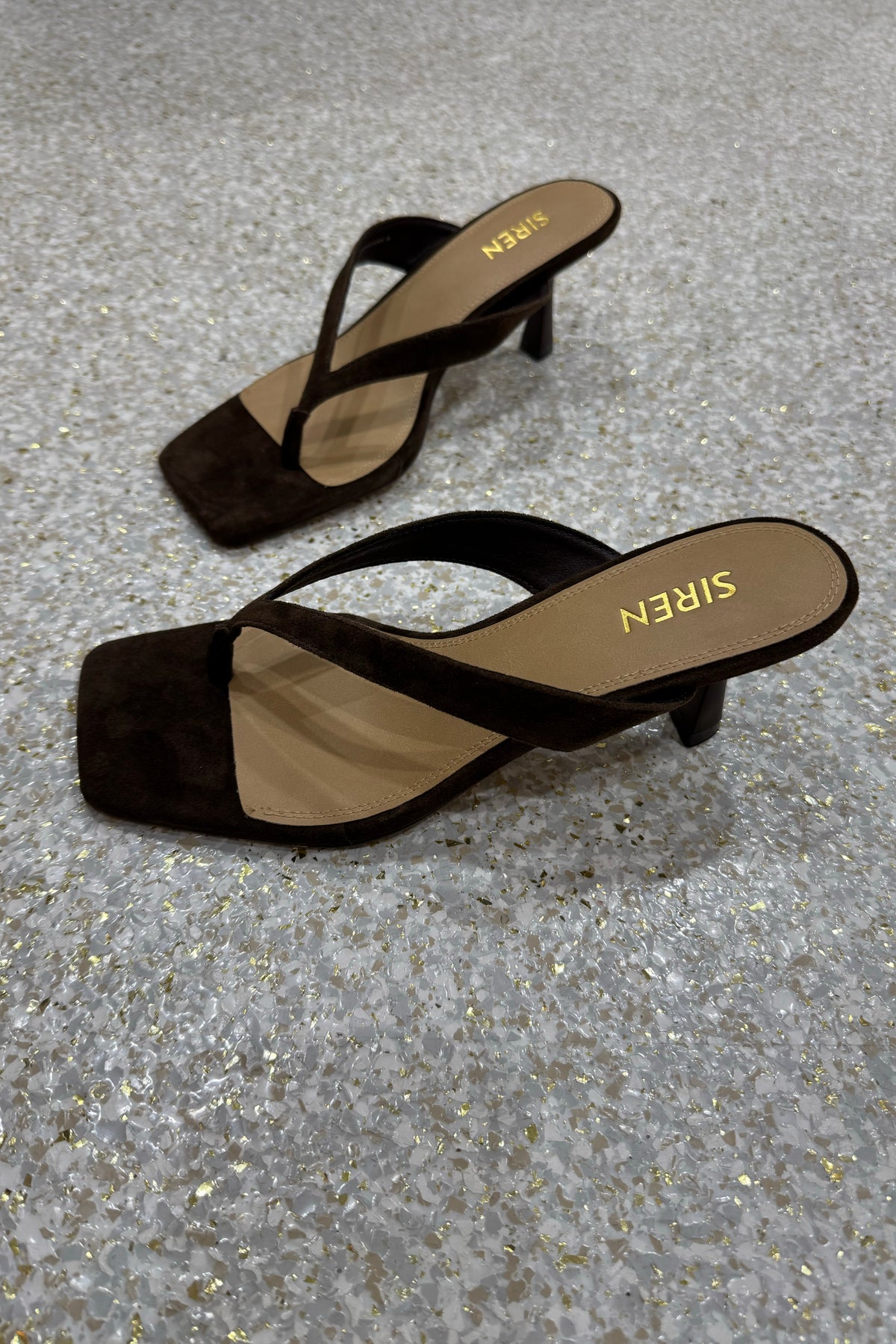 Siren Sardinia Thong Heels | Chocolate Brown Suede