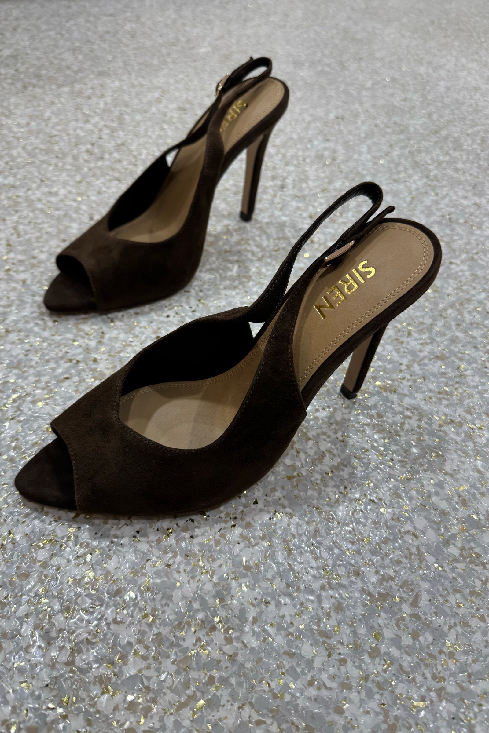 Siren Zola Peep Toe Heels | Chocolate Brown Suede