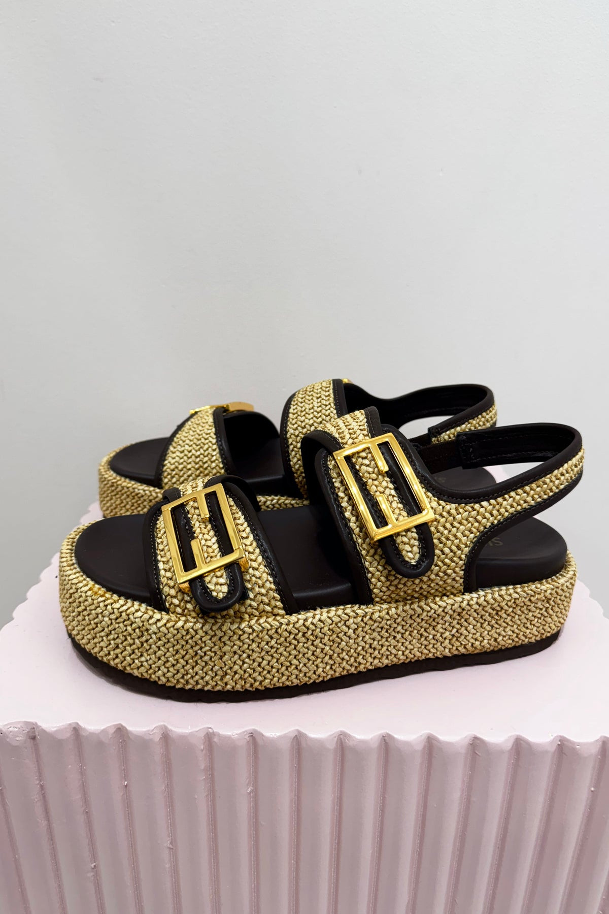 Siren Apricot Flatform Sandals | Natural Weave / Chocolate Brown