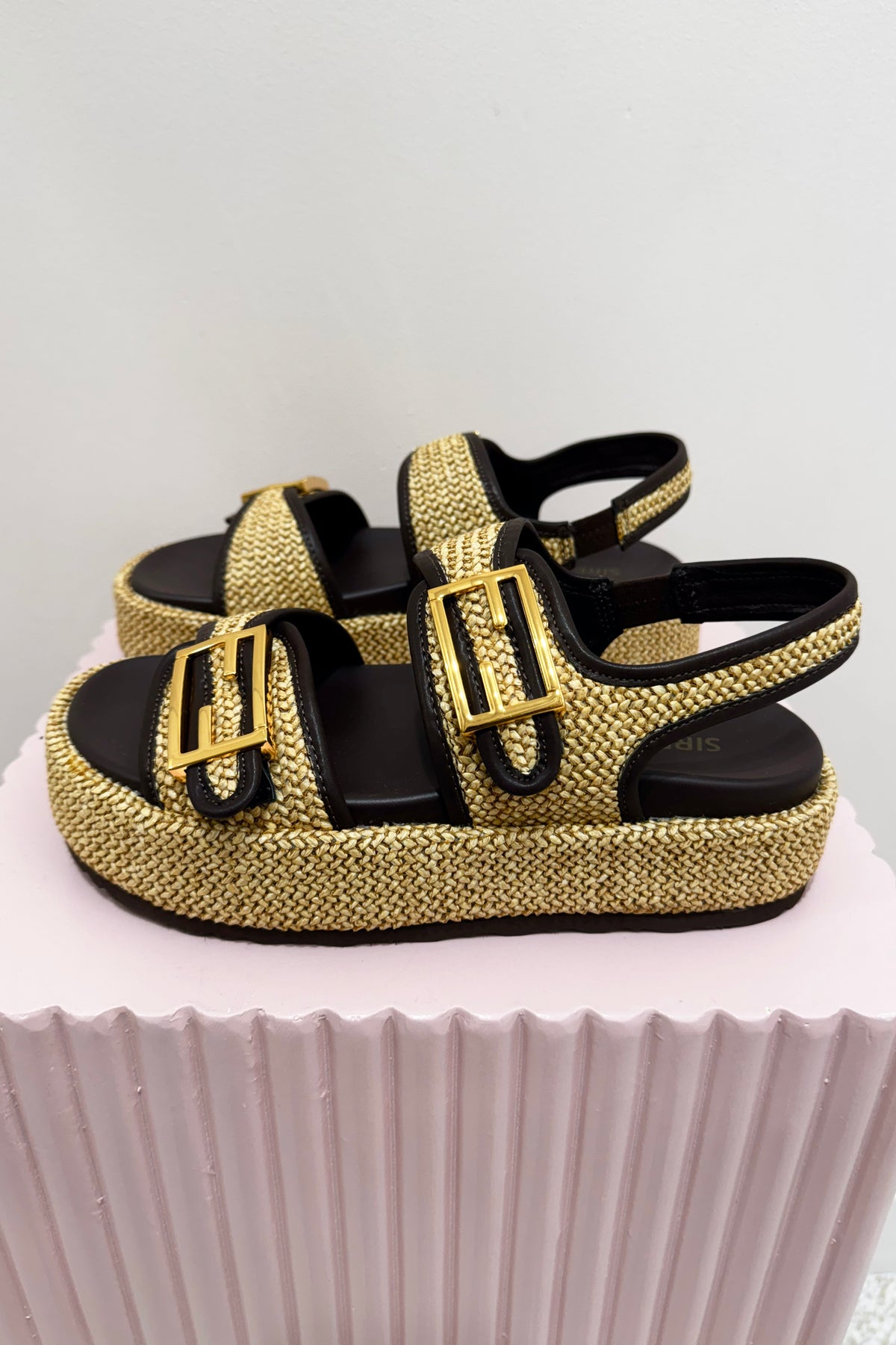 Siren Apricot Flatform Sandals | Natural Weave / Chocolate Brown
