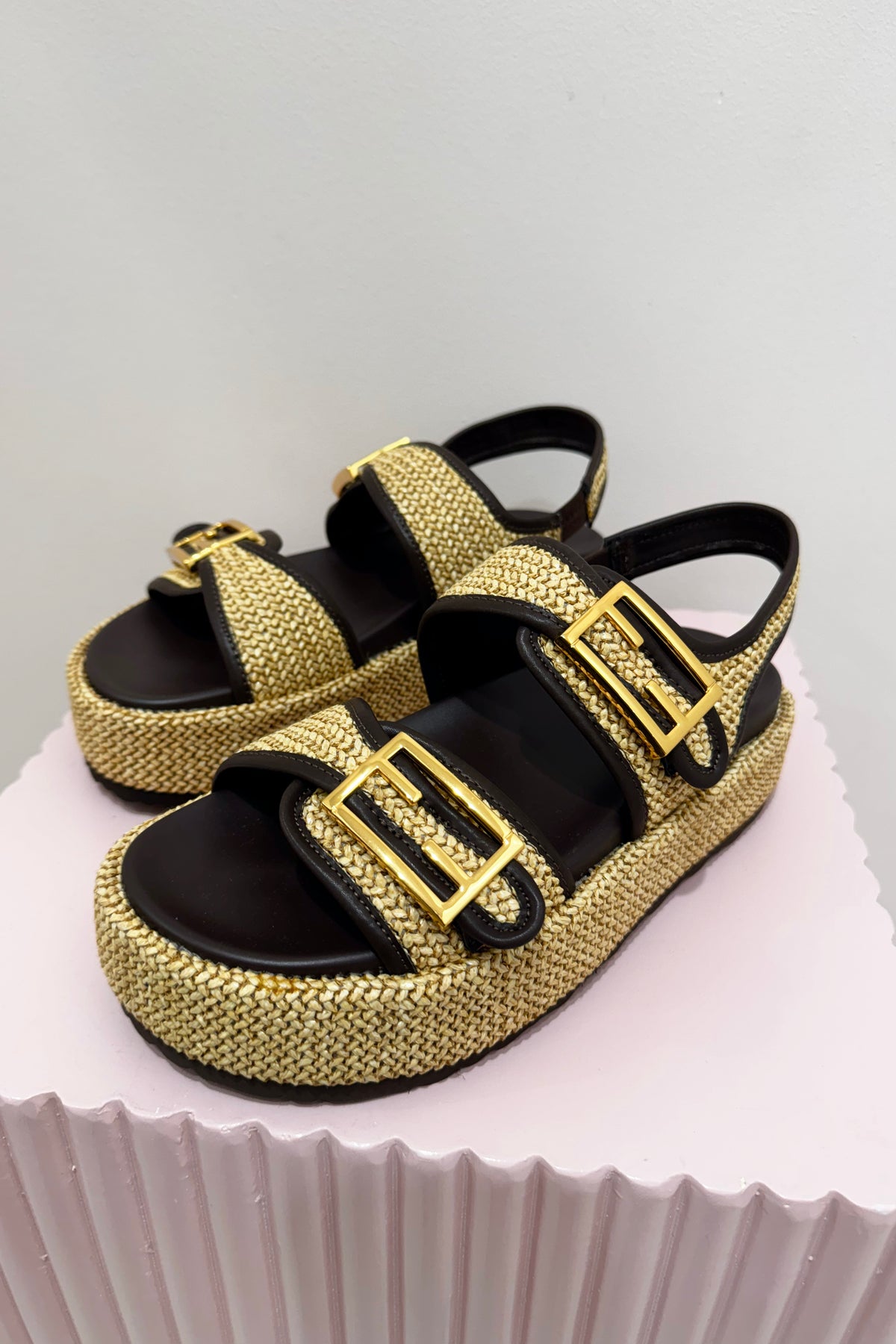 Siren Apricot Flatform Sandals | Natural Weave / Chocolate Brown