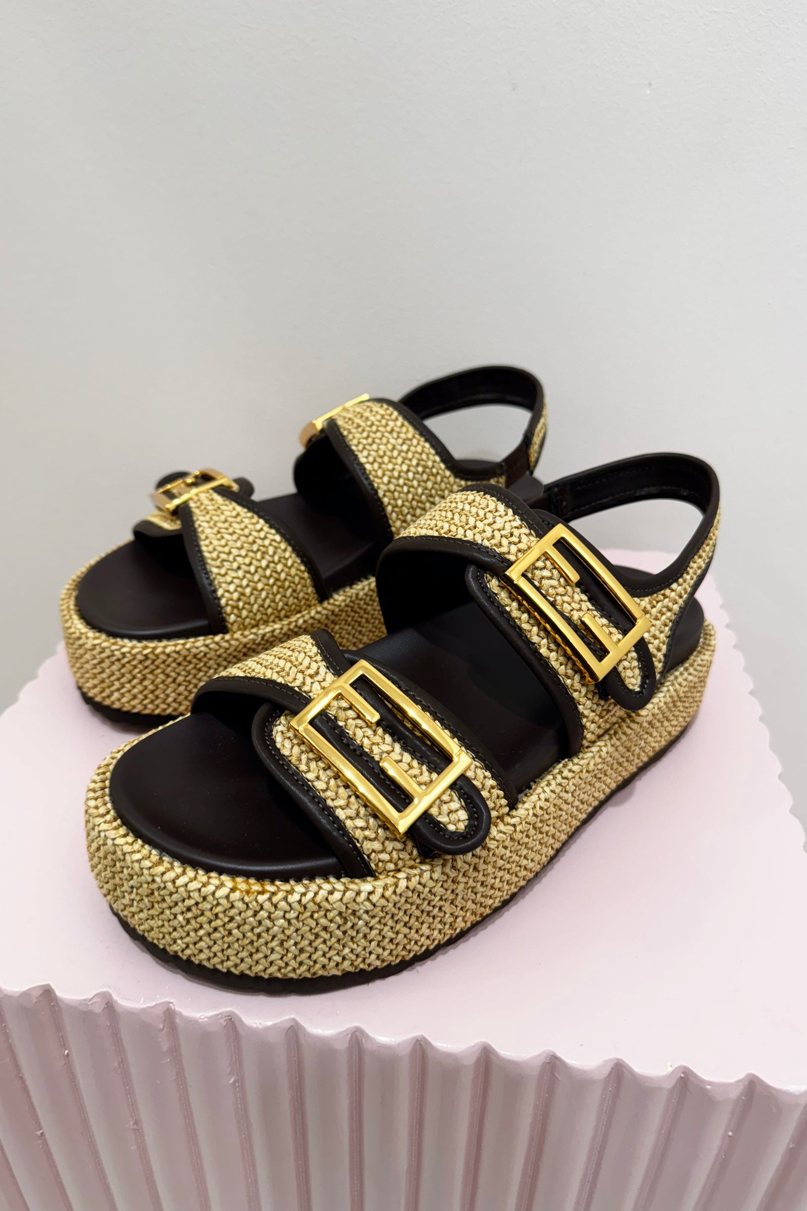 Siren Apricot Flatform Sandals | Natural Weave / Chocolate Brown