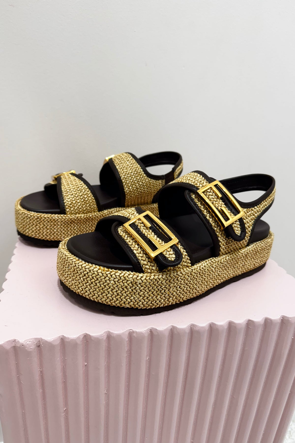 Siren Apricot Flatform Sandals | Natural Weave / Chocolate Brown