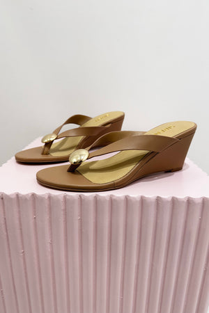 Siren Chloe Thong Wedges | Almond Tan Leather