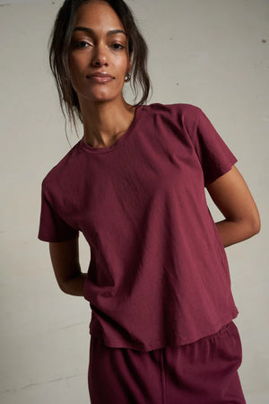 Perfect White Tee Harley Boxy Crew Tee | Dark Burgandy