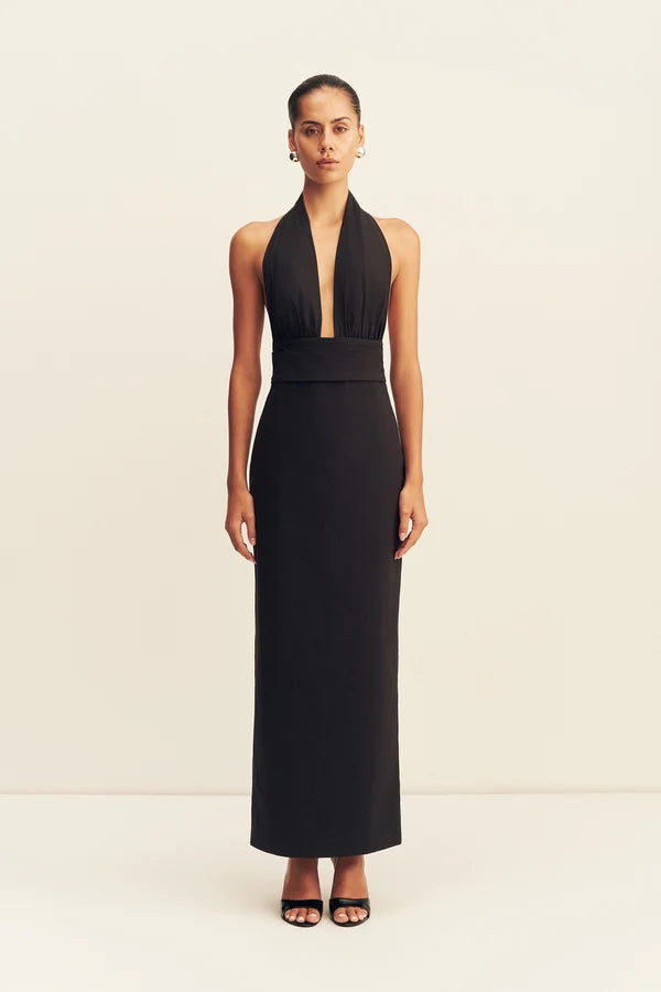 Shona Joy Campbell Halter Plunged Maxi Dress | Black