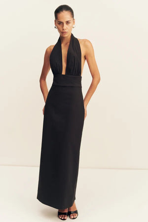 Shona Joy Campbell Halter Plunged Maxi Dress | Black