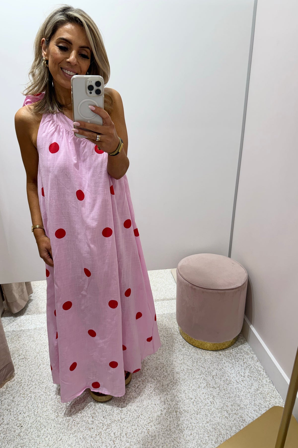 Chosen By Fifi & Annie The Polka Camillia One Shoulder Maxi Dress | Pink Polka