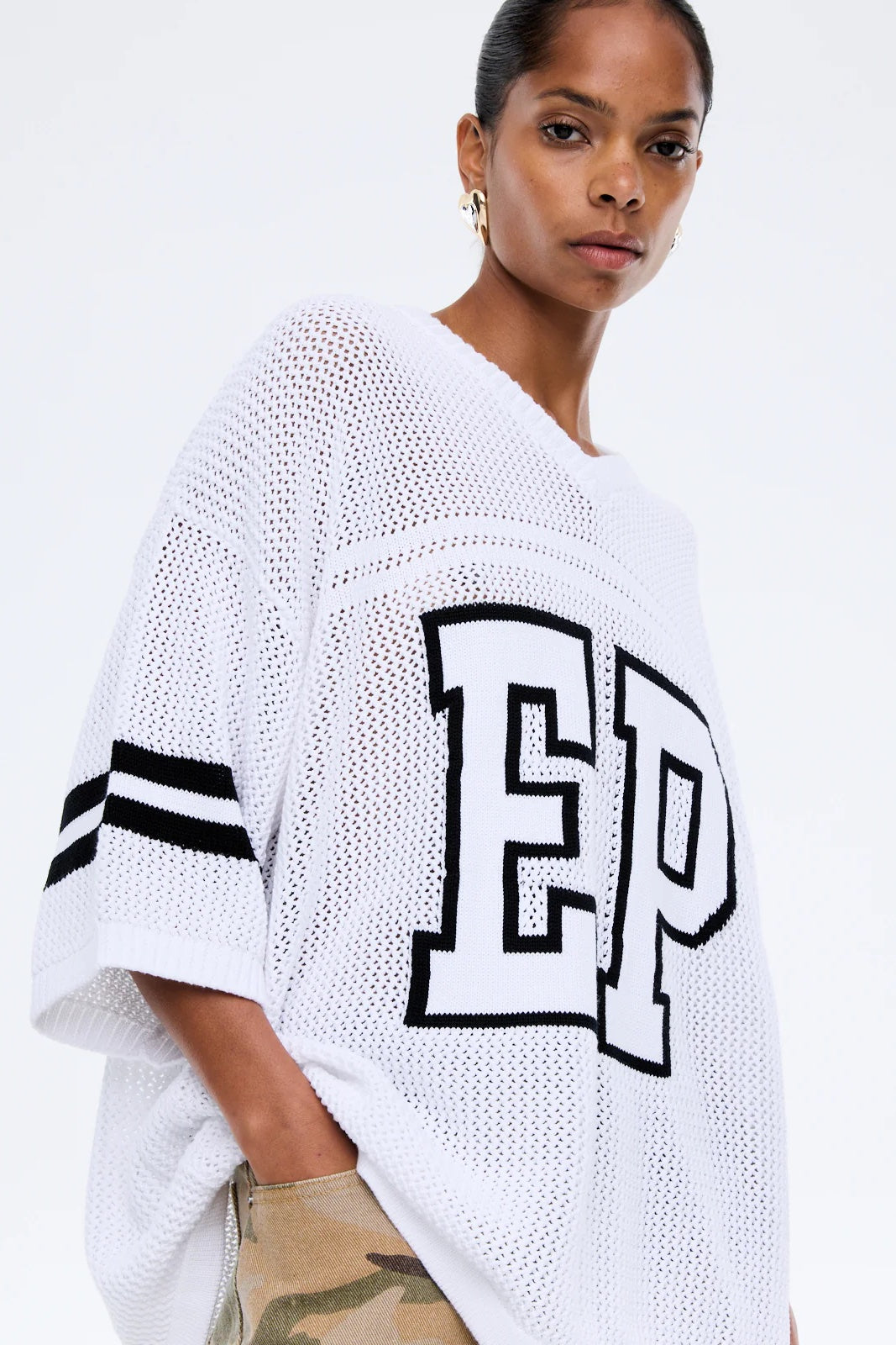 Ena Pelly Haper Crochet Jersey Tee | Vintage White