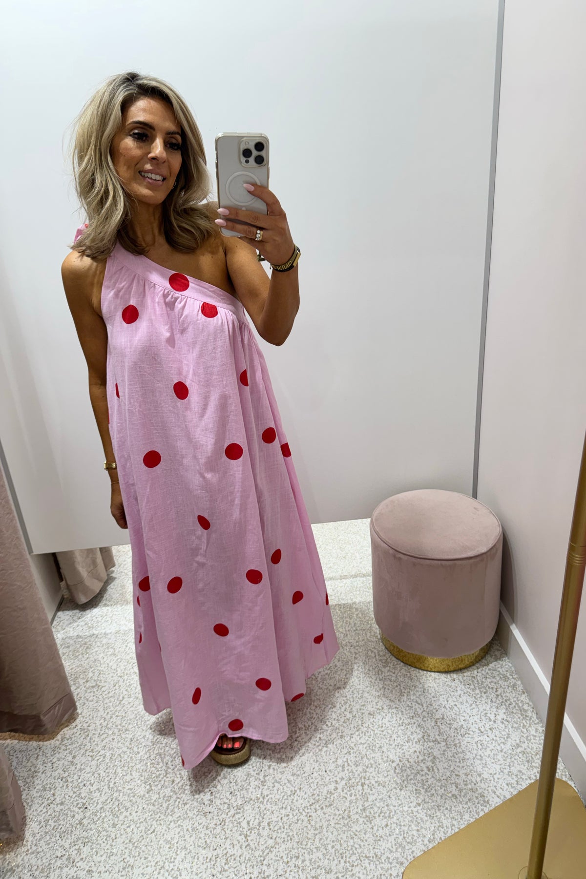 Chosen By Fifi & Annie The Polka Camillia One Shoulder Maxi Dress | Pink Polka
