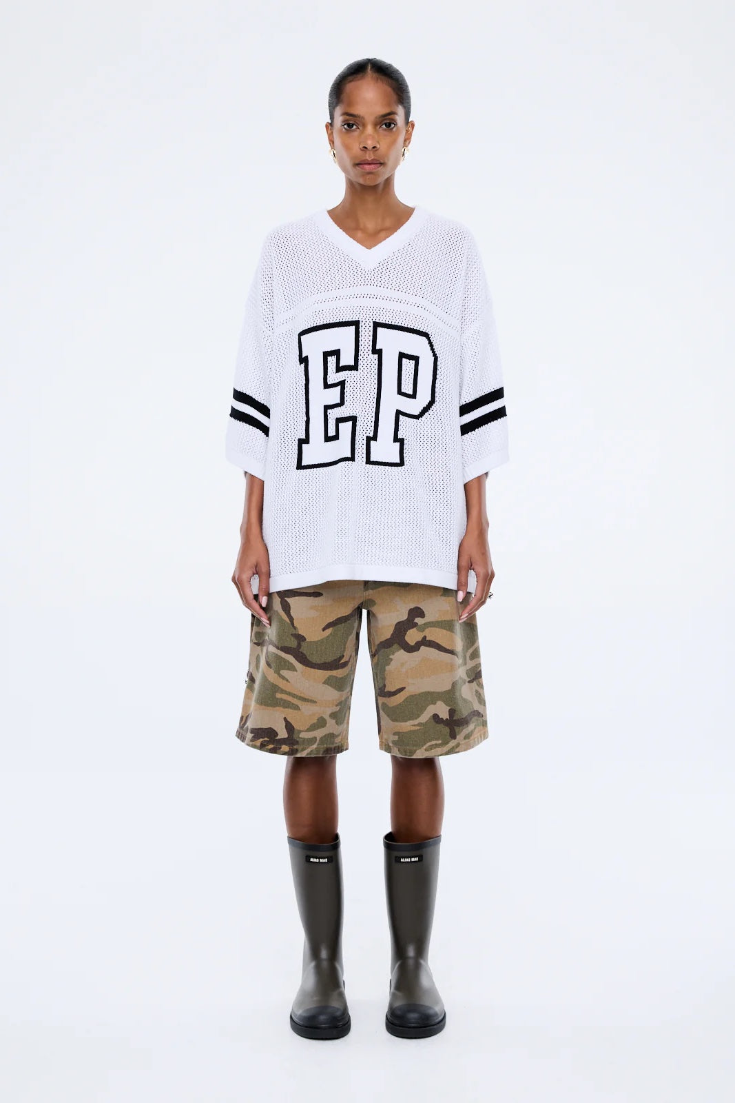 Ena Pelly Haper Crochet Jersey Tee | Vintage White