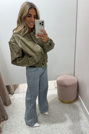 Chosen By Fifi & Annie The Vintage Faux Leather Bomber Jacket | Moss || BEST SELLER RESTOCKED PRE-ORDER ETA 9/05/2026