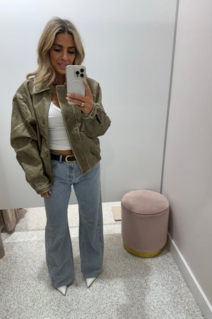 Chosen By Fifi & Annie The Vintage Faux Leather Bomber Jacket | Moss || BEST SELLER RESTOCKED PRE-ORDER ETA 9/05/2026