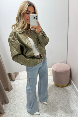 Chosen By Fifi & Annie The Vintage Faux Leather Bomber Jacket | Moss || BEST SELLER RESTOCKED PRE-ORDER ETA 9/05/2026