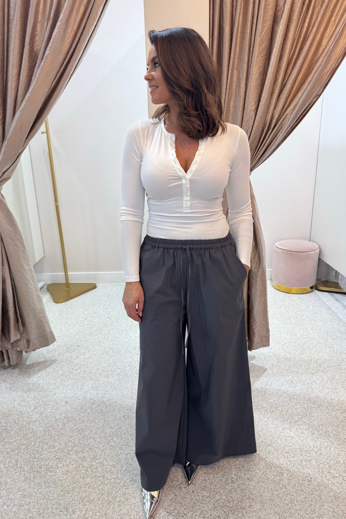 Shona Joy Campbell Wide Leg Drawstring Pant | Shadow