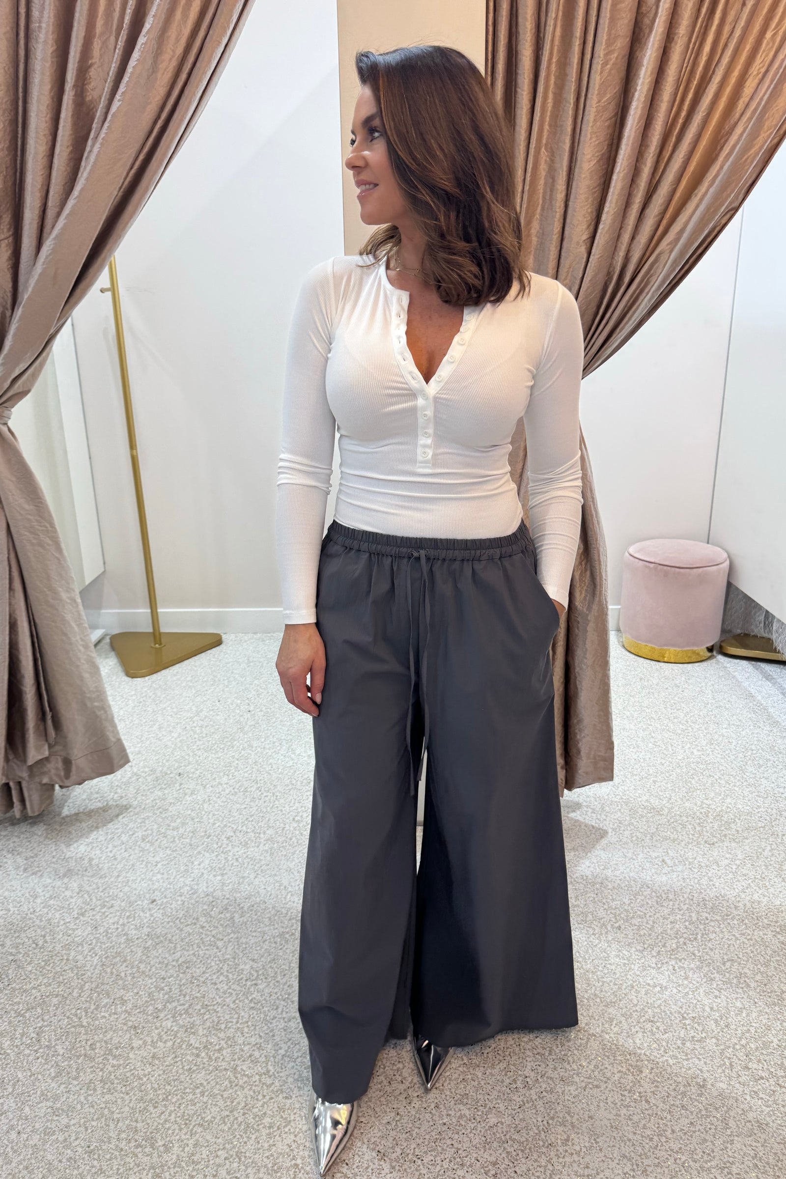 Shona Joy Campbell Wide Leg Drawstring Pant | Shadow