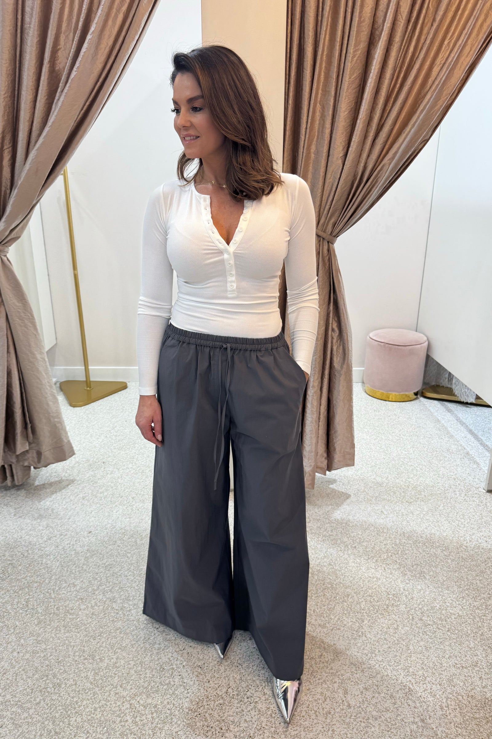 Shona Joy Campbell Wide Leg Drawstring Pant | Shadow